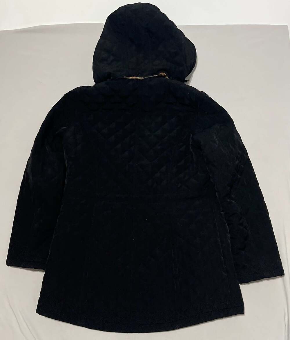 Laundry by Shelli Segal Quilted Hooded Coat Size L Black Faux Fur Lined - Picture 8 of 9